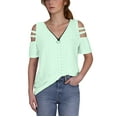 thumbnail image 2 of Sakmal Short Sleeve Tees Mesh Quarter Zip Fashion V-Neck Shirts Green T-Shirts Workout Tops for Women, 2 of 7