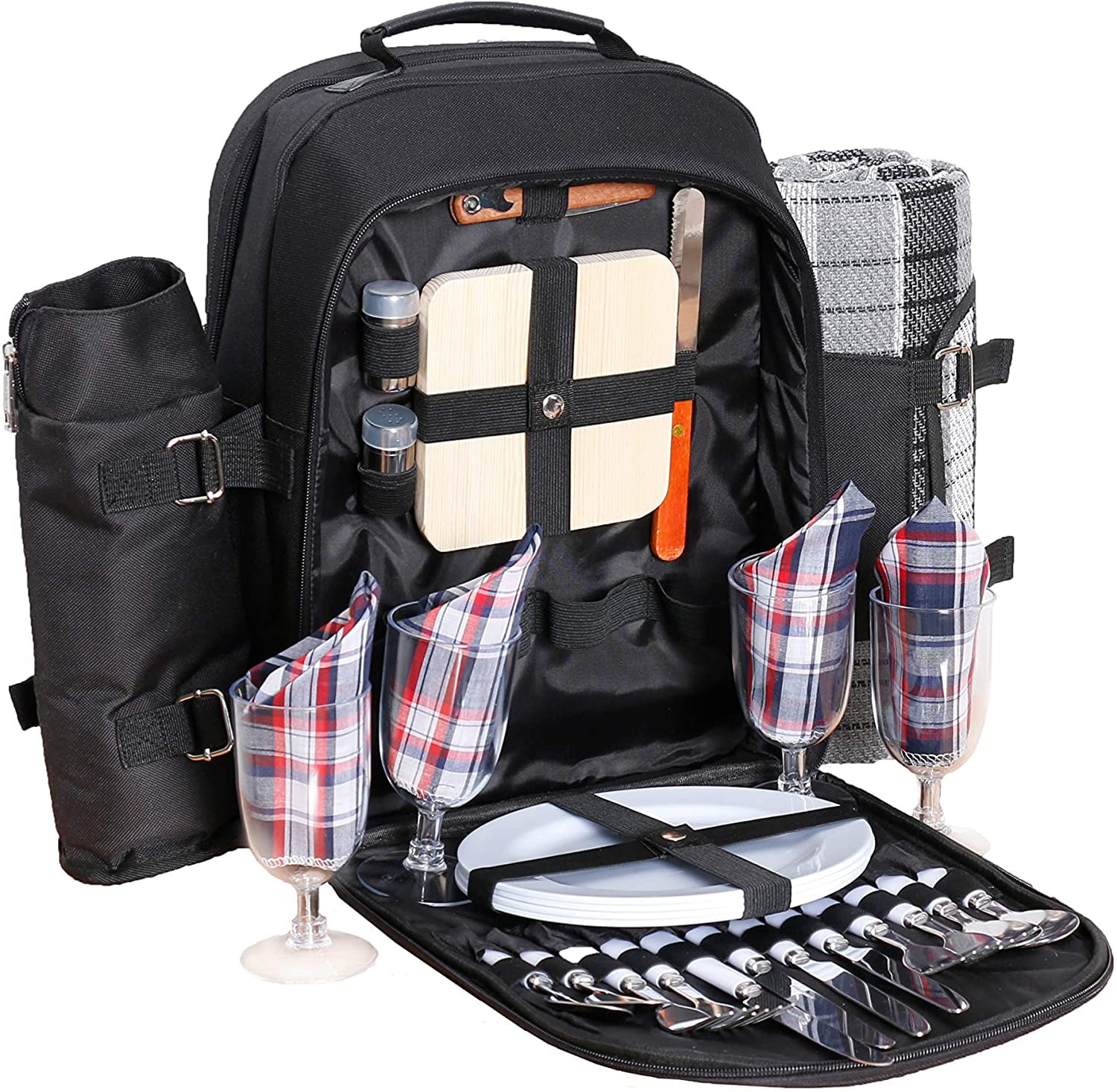 Picnic Backpack for 4 | Picnic Basket | Stylish All-in-One Portable Picnic  Bag with Complete Cutlery Set, Stainless Steel S/P Shakers | Picnic Blanket  Waterproof Extra Large| Cooler Bag for Camping -