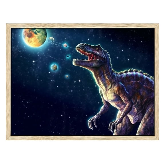 JRXY Dinosaur Decor Wall Art for Boy's Room Dinosaur Pictures Universe Space Decor Canvas Painting Framed Artwork for Living Room Bedroom Picture 2