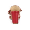 thumbnail image 2 of BLISSFUL STEP Women Stripe Bow Pointed Toe Block Heel Slides Mules Red 10, 2 of 8