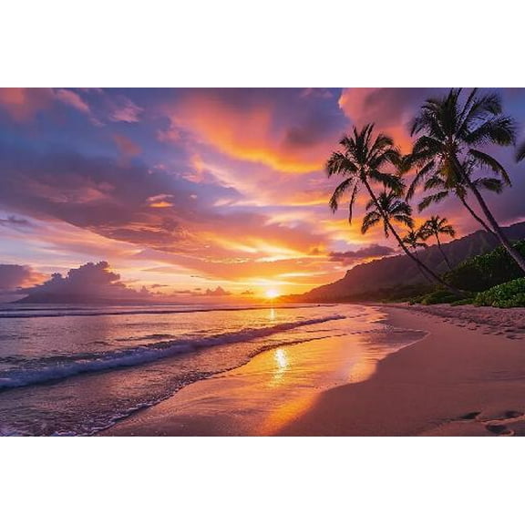 Jigsaw Puzzles - Hawaiian Sunset Beach 500 Piece Wooden Puzzle challenging and Stimulating Puzzle Game, Wall Art Unique Gift.