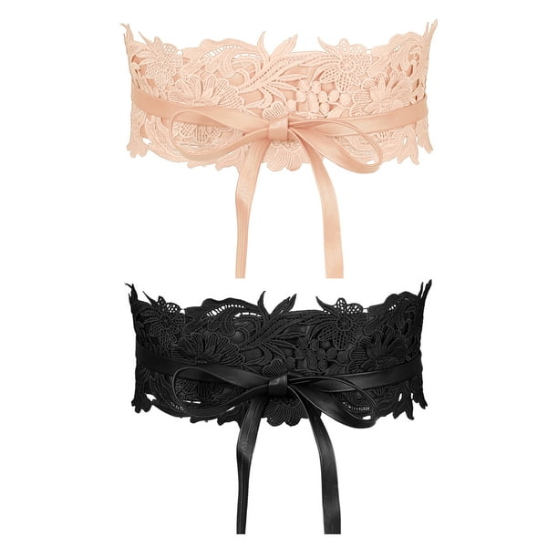 Cinturones de corsé de encaje de 2 piezas para mujeres INSPIRE CHIC, con lazo para vestidos, negro + rosa, 25.59-31.50