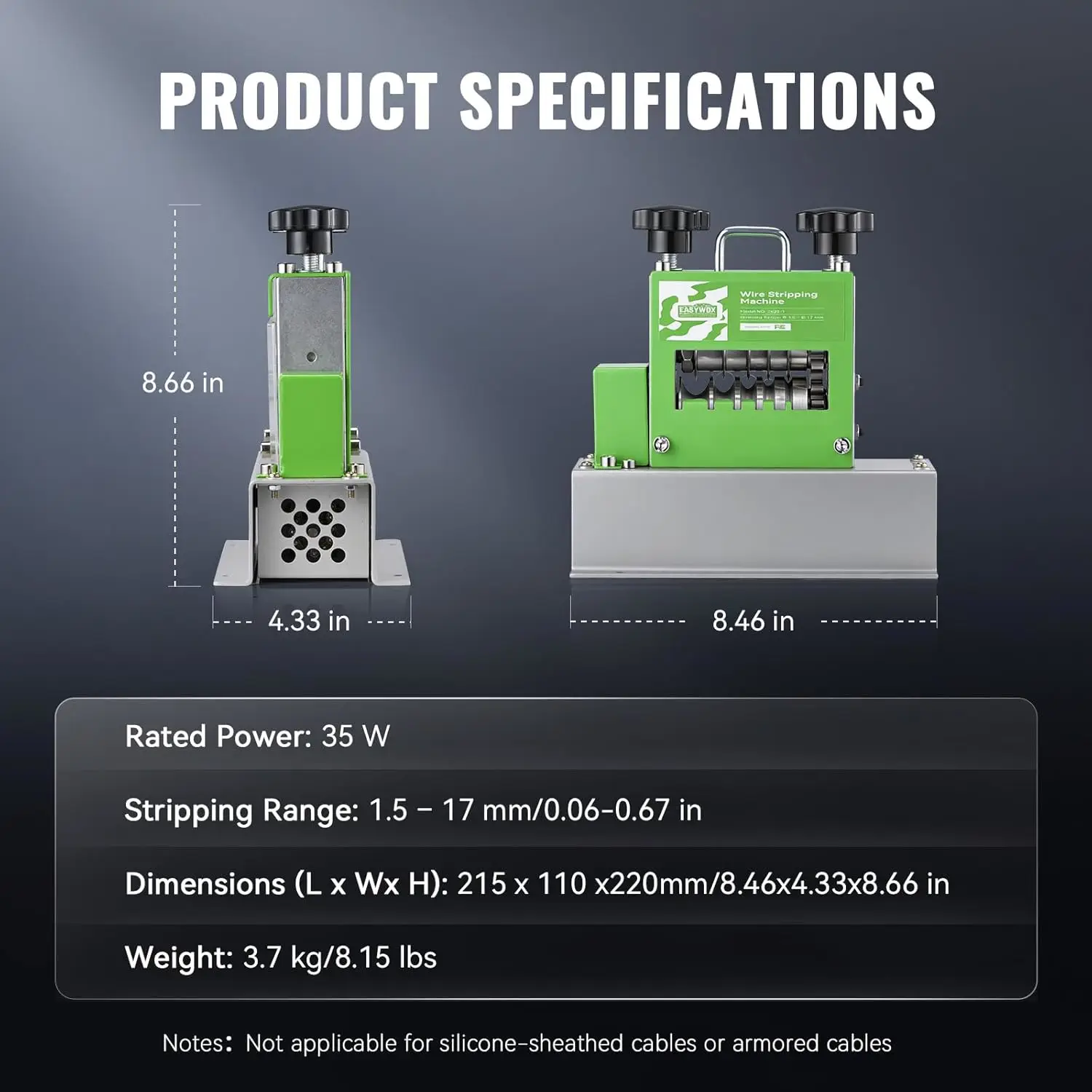 EasyWox Automatic Electric Wire Stripping Machine, 0.06"-0.67" Capacity, 6 Channels 5 Blades, 35W All-Copper Motor, Cable Stripper for Scrap Recycling