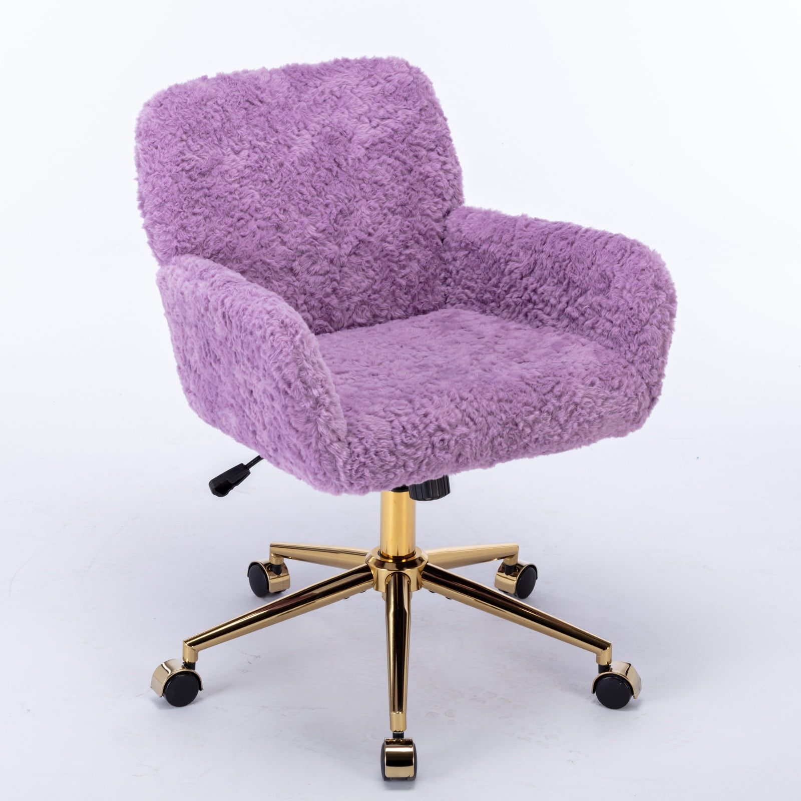 GAKMCIL Artificial Alpaca Wool Home Office Chair, Ergonomic Desk Chair, Vanity Chair with 360 ° Swivel, Arm, Golden Metal, Chassis can be Tilted 40°, 300lb Load for Study, Office, Bedroom (Violet)