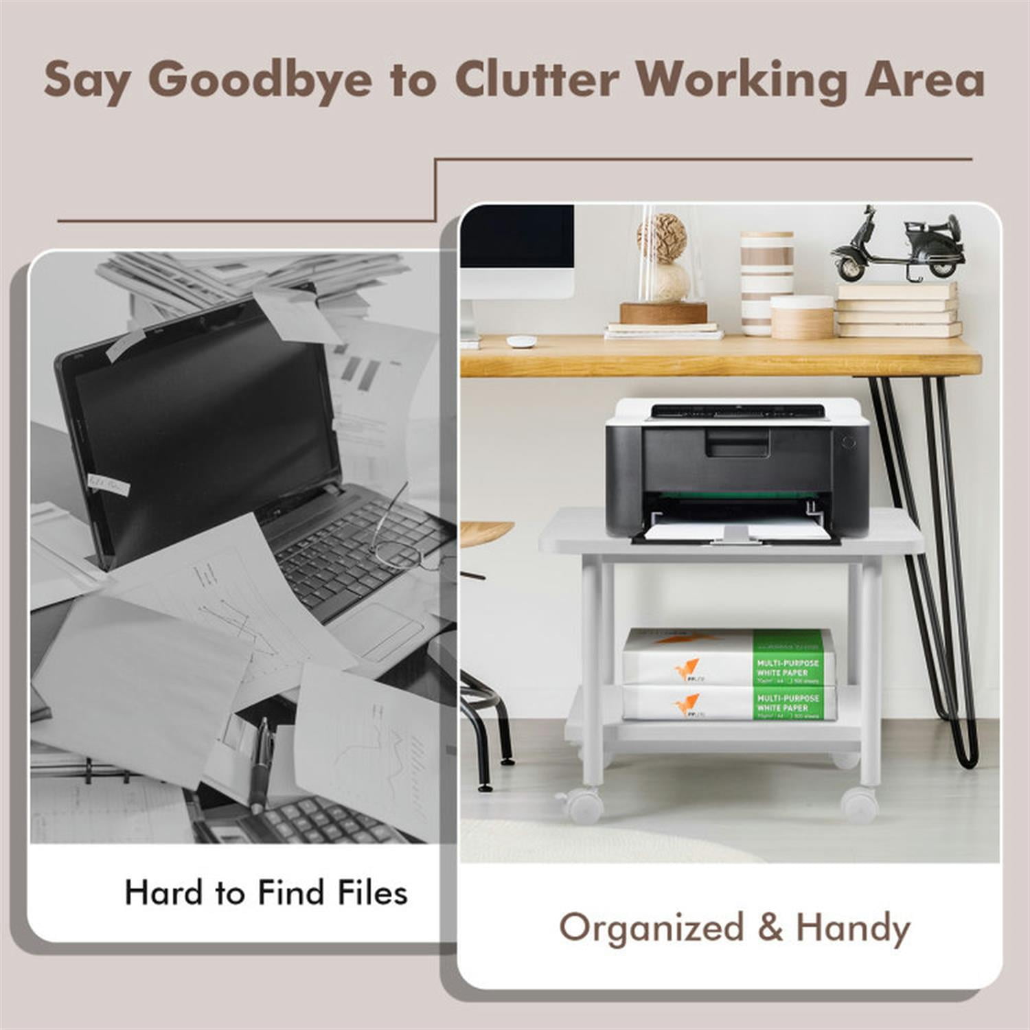 Demi Bonn Under Desk Printer Stand with 4 Wheels and Locking Mechanism, Laptop Workstation for Laptops, Books, Tablets, and Art, White