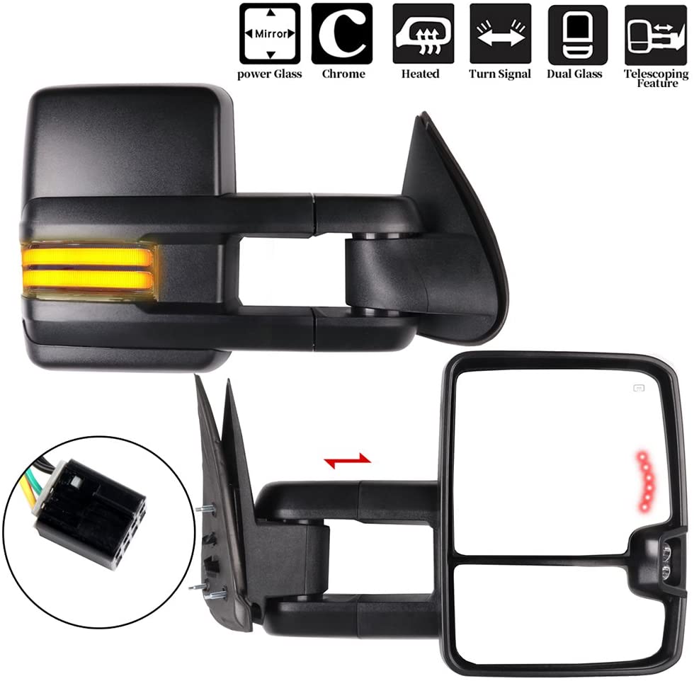 ECCPP Tow Mirrors Towing Mirrors Compatible with 1999-2002 for Chevy  Silverado for GMC Sierra Pickup with Left Right Side Power Control Heat LED  Turn Signal Running Clearance Light with Black Housing -