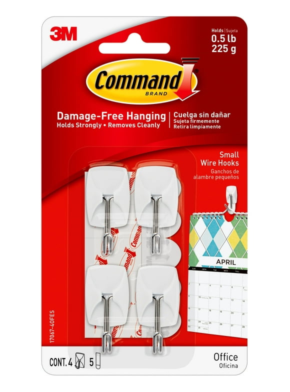 Command Small Wire Toggle Hooks, White, Damage Free Organizing, 4 Hooks and 5 Strips