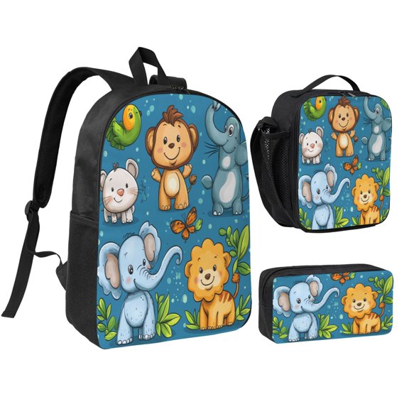 Animal Backpack 17 Inch Set with Lunch Bag and CaseDurableTravel Bag Combo for Work Commuting Daily Use