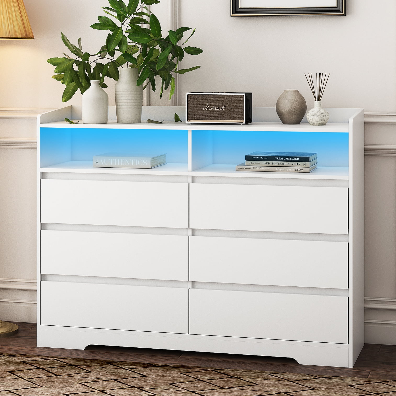 Canddidliike LED Light Dresser for Bedroom with 6 Drawers, Wood Wide
