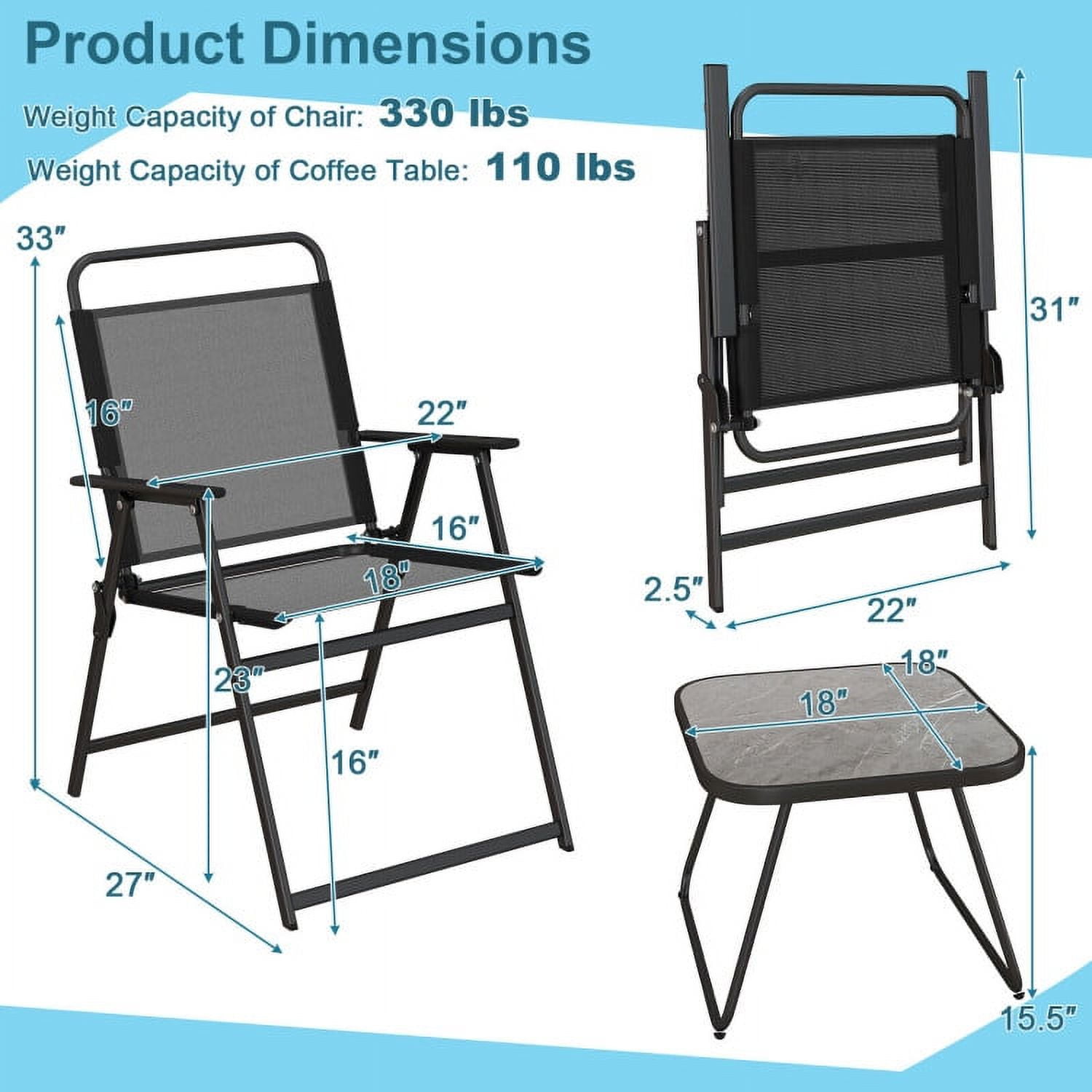 Aimee Lii 3 Pieces Patio Folding Conversation Chairs and Table, Patio Sectional Furniture Set, Black Aimee Lii 3 Pieces Patio Folding Conversation Chairs and Table, Patio Sectional Furniture Set, Black
