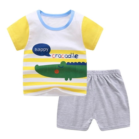 

Leesechin Toddler Tops Long Sleeve Clearance Boys Cartoon Print Pattern Short Sleeve Clothes Summer Two-piece Sute