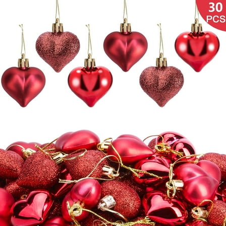 30 Pack Valentine's Day Heart Ornaments, Heart Baubles Hanging Ornaments Christmas Tree Decoration, Ideal for Valentine's Day, Wedding, Anniversary, Home Party Decor