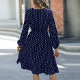 thumbnail image 4 of WTOBBY Women's Fashionable Waist Cinching Slimming Polka Dot Printed Long Sleeve Dress Figure-Flattering Dot Pattern Feminine Silhouette for Office Daily Dress with Western Flair,Dark Blue M, 4 of 5