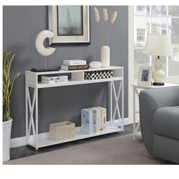 HomeStock Narrow Sofa Table, Industrial Long Sofa Table Behind Couch, Entry Console Table with Storage for Entryway, Living Room, Foyer, Unique Design