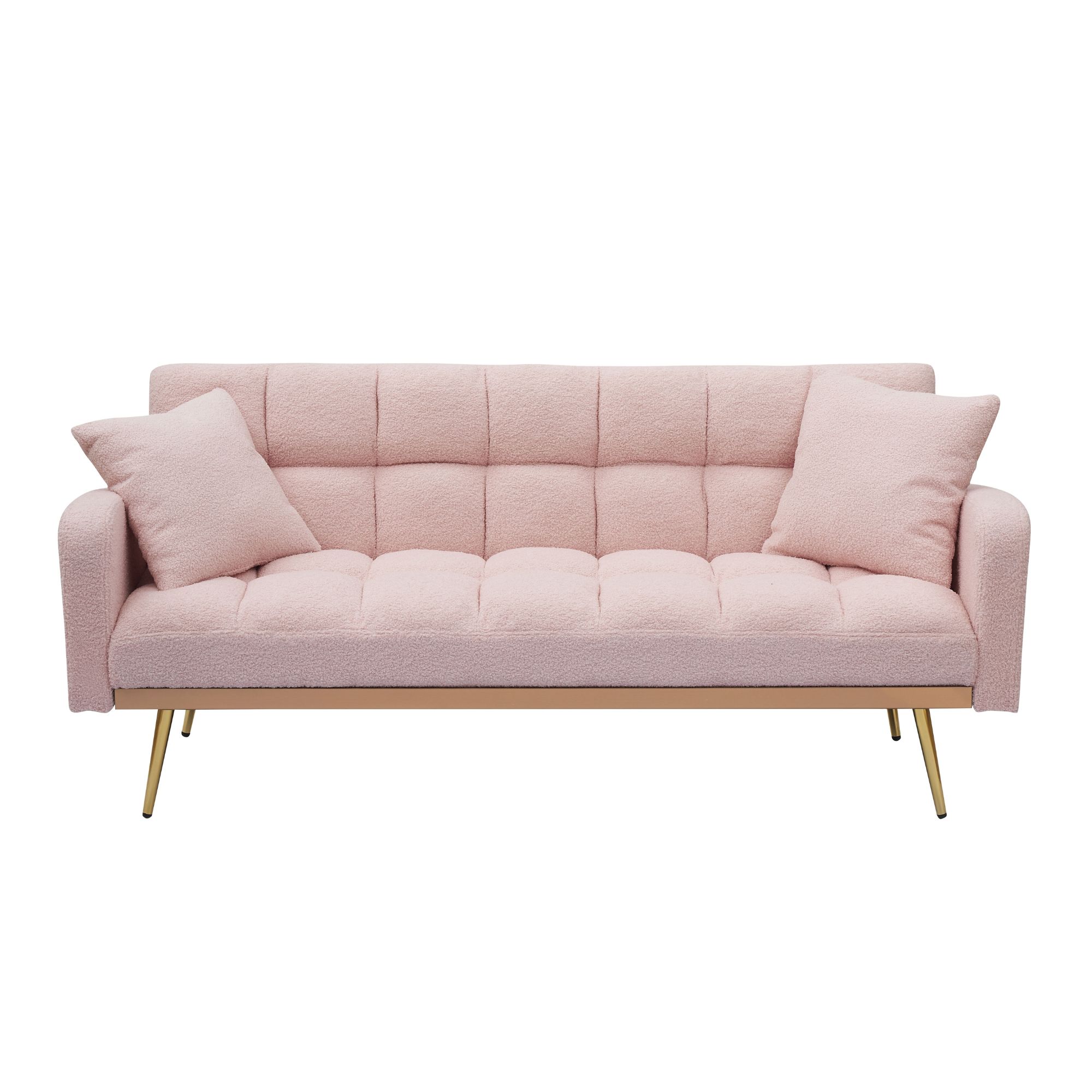 MAYEERTY Guest Bed Sofa, Teddy Fabric Loveseat, Convertible Space-Saving Sofa for Small Home Guest Stays, Pink