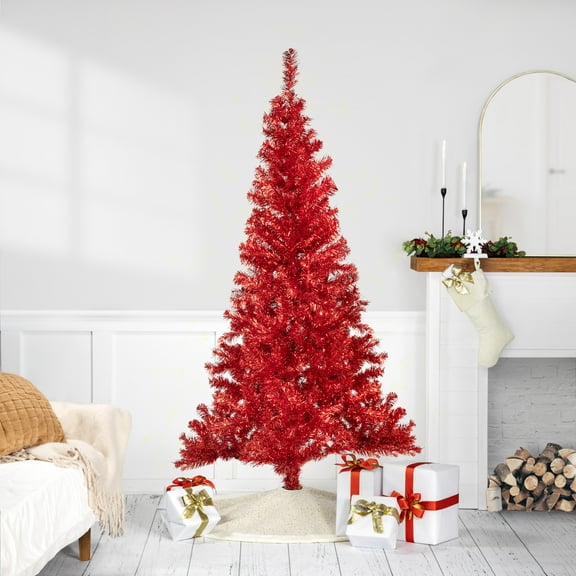 Northlight Artificial Tinsel Christmas Tree - 6' - Red - Unlit