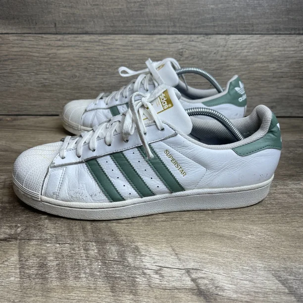 Adi-das Superstar CQ0675 Mens 11 Running Shoes White Trace Green Leather Sneakers