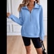 thumbnail image 5 of Sudadera Corta de con Cuello Alto y Media Cremallera para Mujer, Bolsillos y Abertura para el Pulgar. Azul S, 5 of 10