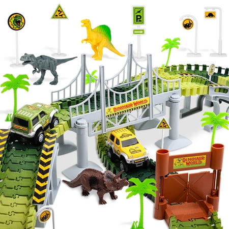 Ant Class Dinosaur Race Track Set, Dinosaur Train, Toddler Car Track, Dinosaur Set for Boys Girls Kids, 187 Pcs