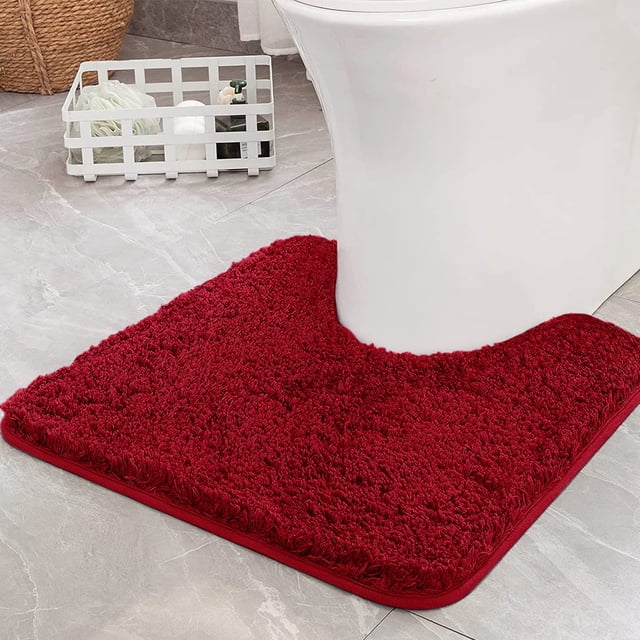 Alfombra de baño MIULEE Christmas de microfibra roja en forma de U, 51 x 61 cm