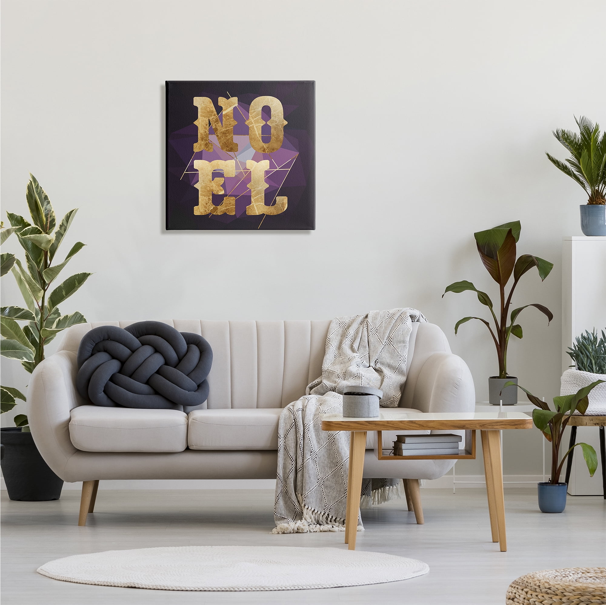 Stupell Industries Noel Typography Purple Geometric Shapes Glam Christmas Holiday Painting Gallery Wrapped Canvas Print Wall Art, 24 x 24