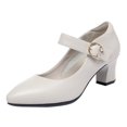 thumbnail image 2 of AUDeals Women's Mary Jane Pumps, Soft Sole Low Block Heel Shoes with Buckle and Closed Pointed Toe for Work and Spring Wear (White, 8.5), 2 of 6
