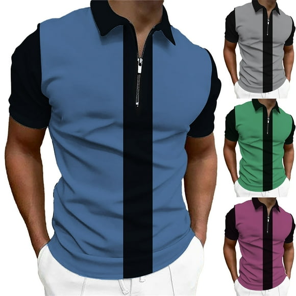 VBTAPA Mens Quarter Zip Polos Color Block Casual Golf Shirt Lightweight Business Work Short Sleeve Tops Sales of The Day Gray XL