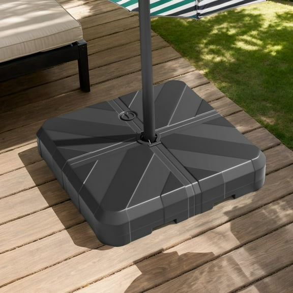 Demifill Weighted Offset Umbrella Base, Umbrella Base with Cross Bracket and Cut-out Handles for Outdoor as Garden, Backyard, Porch, Black