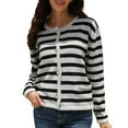 thumbnail image 4 of Cardigan Rayé pour Femmes, Manches Longues, Col Rond, Boutonné, 4 of 8