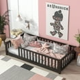 thumbnail image 3 of Twin Size Floor Bed with Fence without Door, Rubber Wood Floor Bed with Safety Guardrails,Espresso, 3 of 9