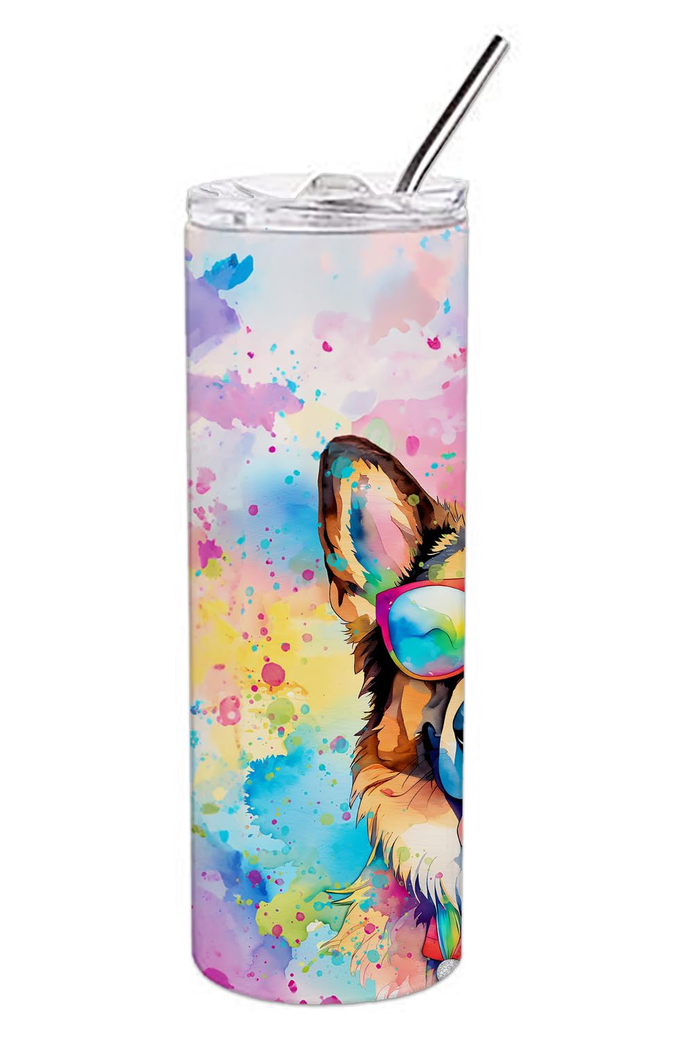 German Shepherd Hippie Dawg Stainless Steel Skinny Tumbler 3 in x 8.25 in