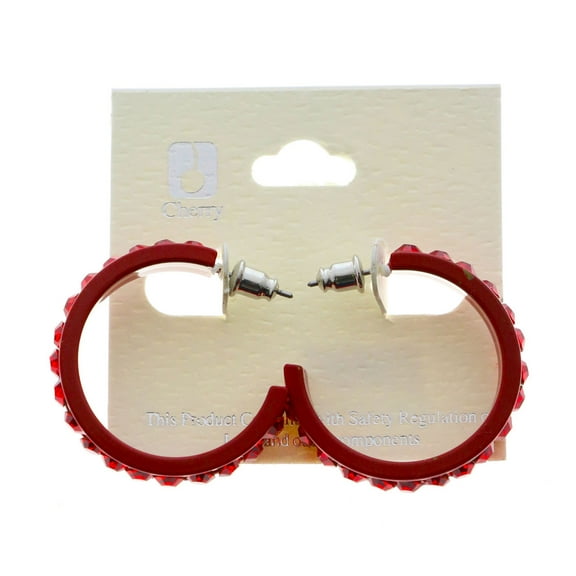 Small Red Hoop Earrings With Bright Sparkling Red Crystal Accents EHP73