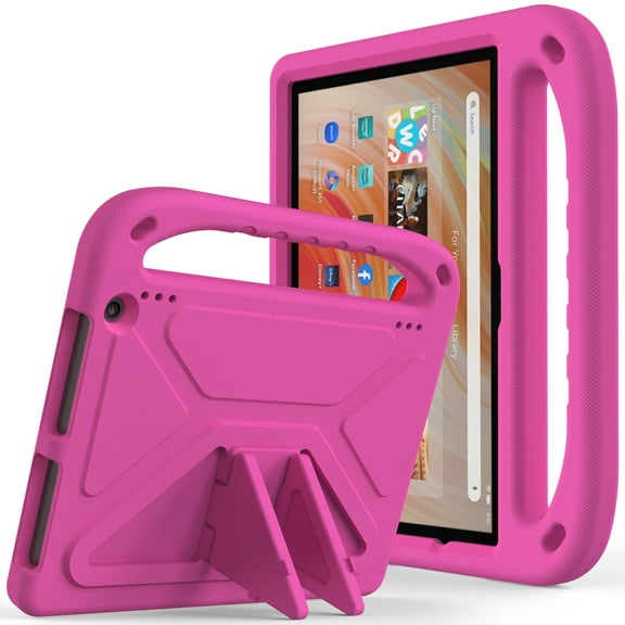 Feishell Fit for Amazon Fire HD10/HD10 Plus 13th Generation 2023 Kids Friendly EVA Shockproof Protective Case,with Pencil Holder,Portable Child Proof Handle Kickstand Durable Case Cover,Rose