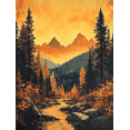 thumbnail image 1 of Qisvanset 12x16 Inch With Frame 2D Flat Wall Art Vintage Autumn Mountain Landscape Warm Tone Home Decor, 1 of 8