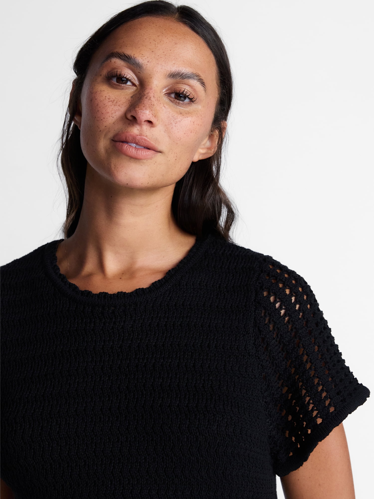 Time and Tru Women's Textured Crewneck Sweater with Short Sleeves, Lightweight, Sizes XS-XXXL