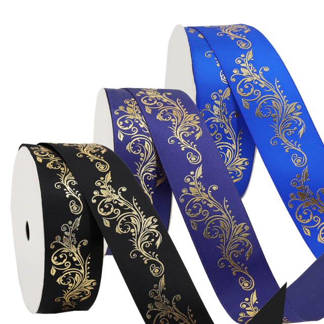Cinta de satén con sello de purpurina con alambre para embalaje de manualidades, envoltura de regalos, manualidades de bricolaje, decoración - 2,5 cm x 5 yardas x 3 rollos