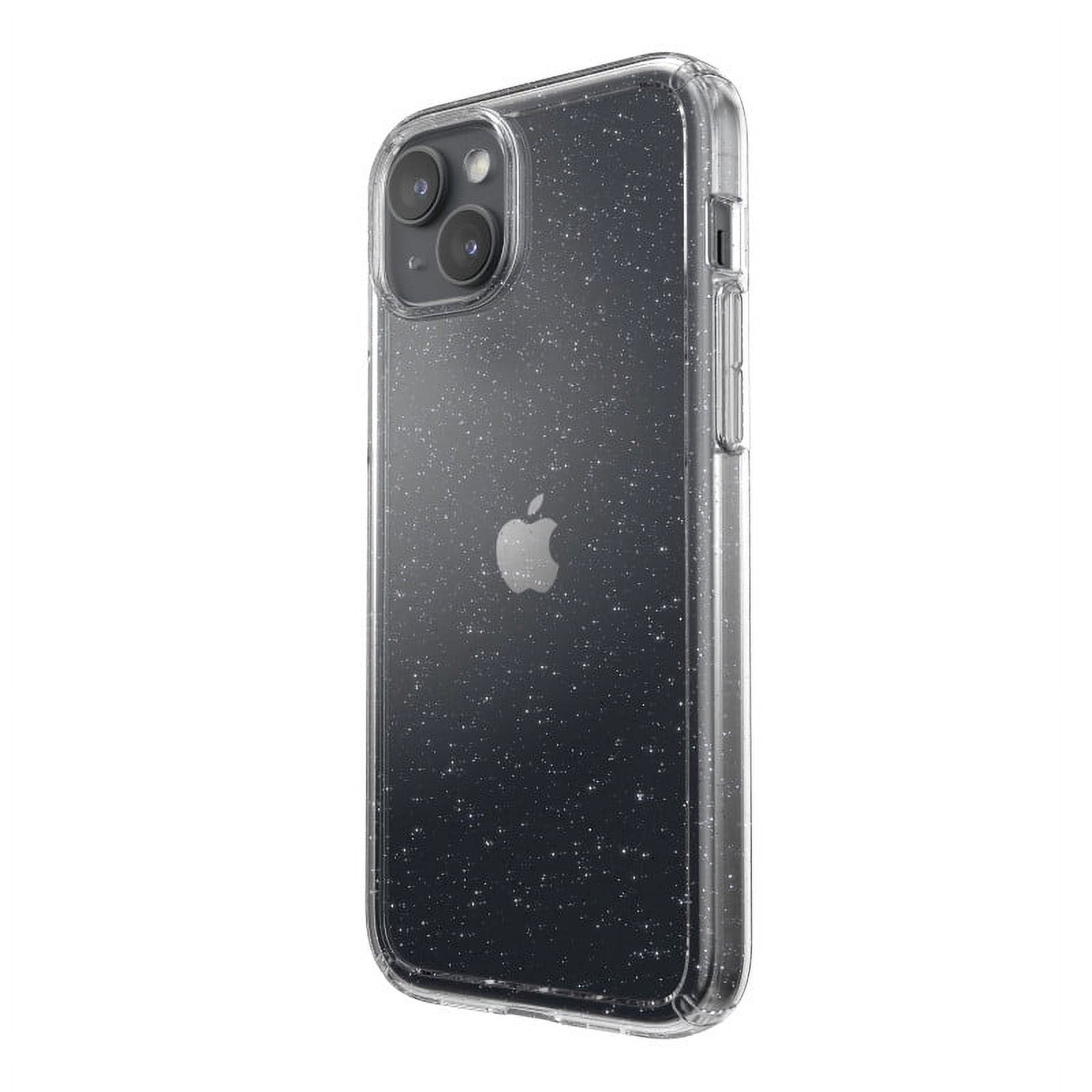 Speck Gemshell Glitter Case for iPhone 15 Plus and iPhone 14 Plus in Clear with Platinum Glitter
