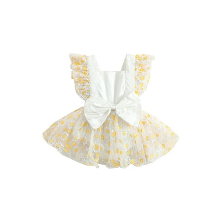

Pudcoco Infant Girls Princess Dress Square Collar Sleeveless Bow Decor Romper Tutu Dress