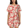 thumbnail image 1 of Fotbe Beige Flowers Conjunto de Pijama Estampado para Mujer, 2 Piezas, Ropa de Dormir con Camiseta de Manga Corta y Shorts Suaves-Small, 1 of 6