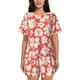 thumbnail image 1 of Fotbe Beige Flowers Conjunto de Pijama Estampado para Mujer, 2 Piezas, Ropa de Dormir con Camiseta de Manga Corta y Shorts Suaves-Small, 1 of 6