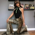 thumbnail image 2 of Women Casual Pants Leopard Print High Waisted Slim Fit Wide Leg Flare Pants, 2 of 4