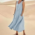 thumbnail image 2 of Dndkilg Sunflower Dress for Women Flowy Floral Womens Sundresses Maxi Dresses Boho Tank Party Dresses Sexy Elegant Long Cotton Linen Sleeveless Women Sundresses with Pockets Blue XL, 2 of 7