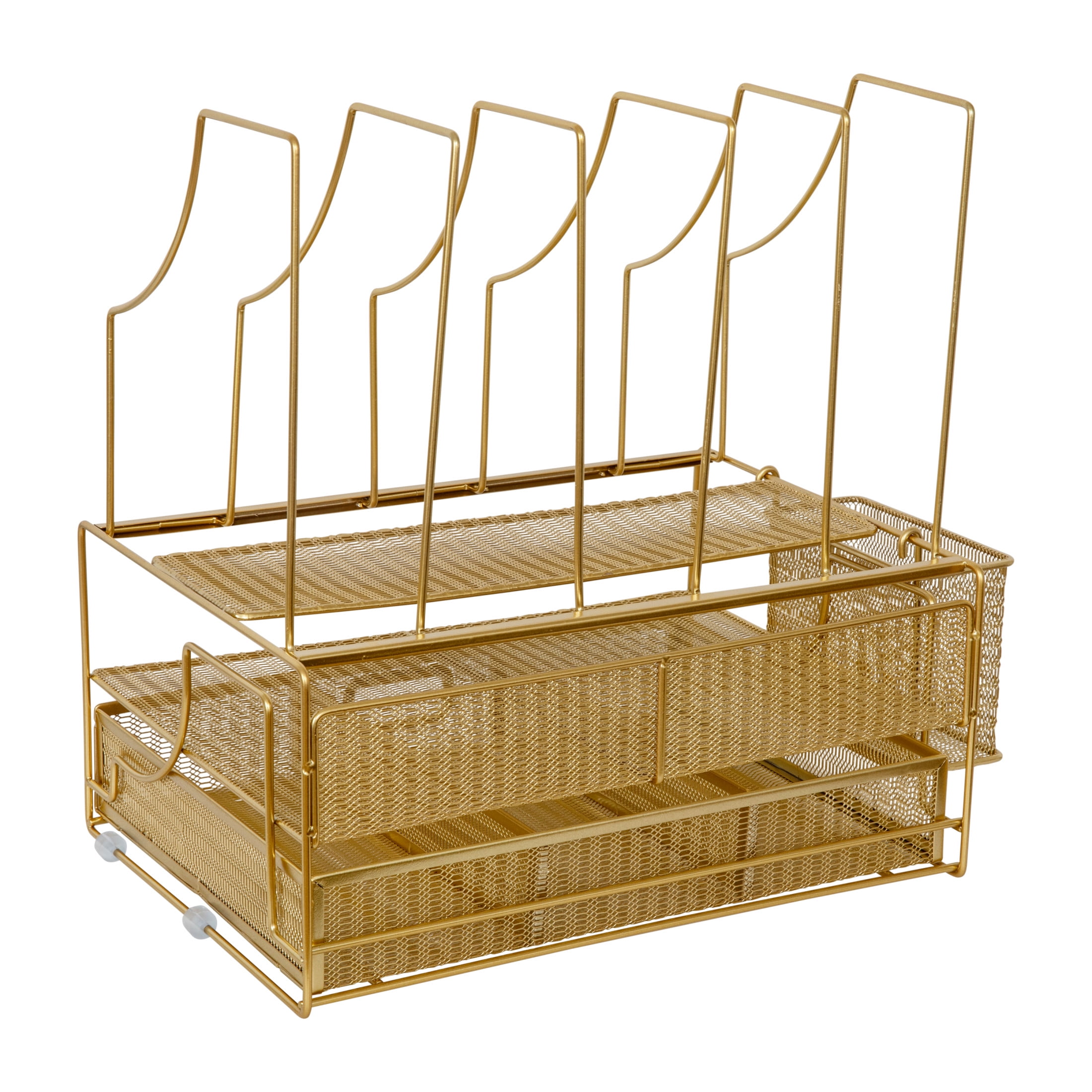 Martha Stewart Ryder Gold Mesh Metal Large Desktop Organizer With Paper File Letter Holder Organizer and Drawer