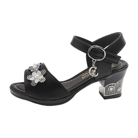 BOBOGOJP Girls Sandals Low Heels Dress Pump Ankle Strap Open Toe Flower Girl Wedding Party for Toddler Little Big Kid Black for Size 4.5