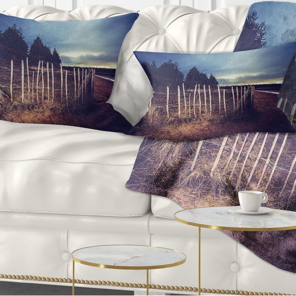 Designart Old Fence on Beach at Sunset - Landscape Printed Throw Pillow - 12x20