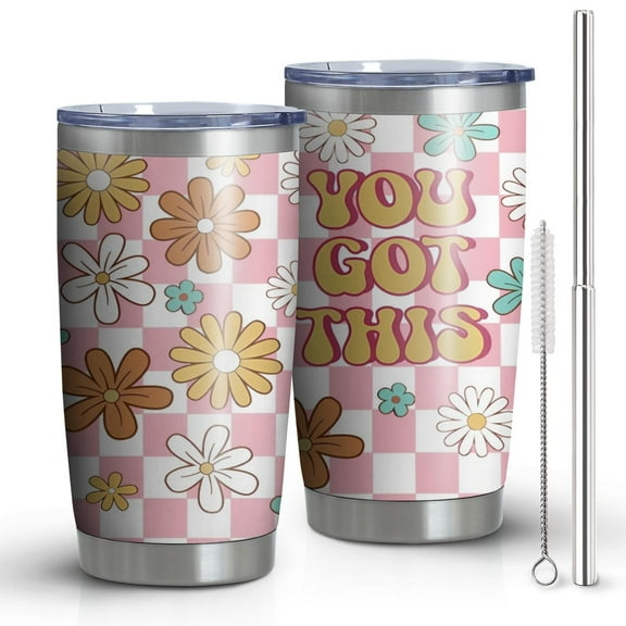 20oz Pioneer Tumbler Stainless Steel Vacuum Colorful Floral Insulated Travel Coffee Mug with Splash-Proof Lid Metal Straw White