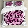 thumbnail image 1 of Quote Queen Size Duvet Cover Set, Do More of What Makes You Happy Slogan with Watercolor Brush Strokes Background, Decorative 3 Piece Bedding Set with 2 Pillow Shams, Pink and Purple, by Ambesonne, 1 of 3