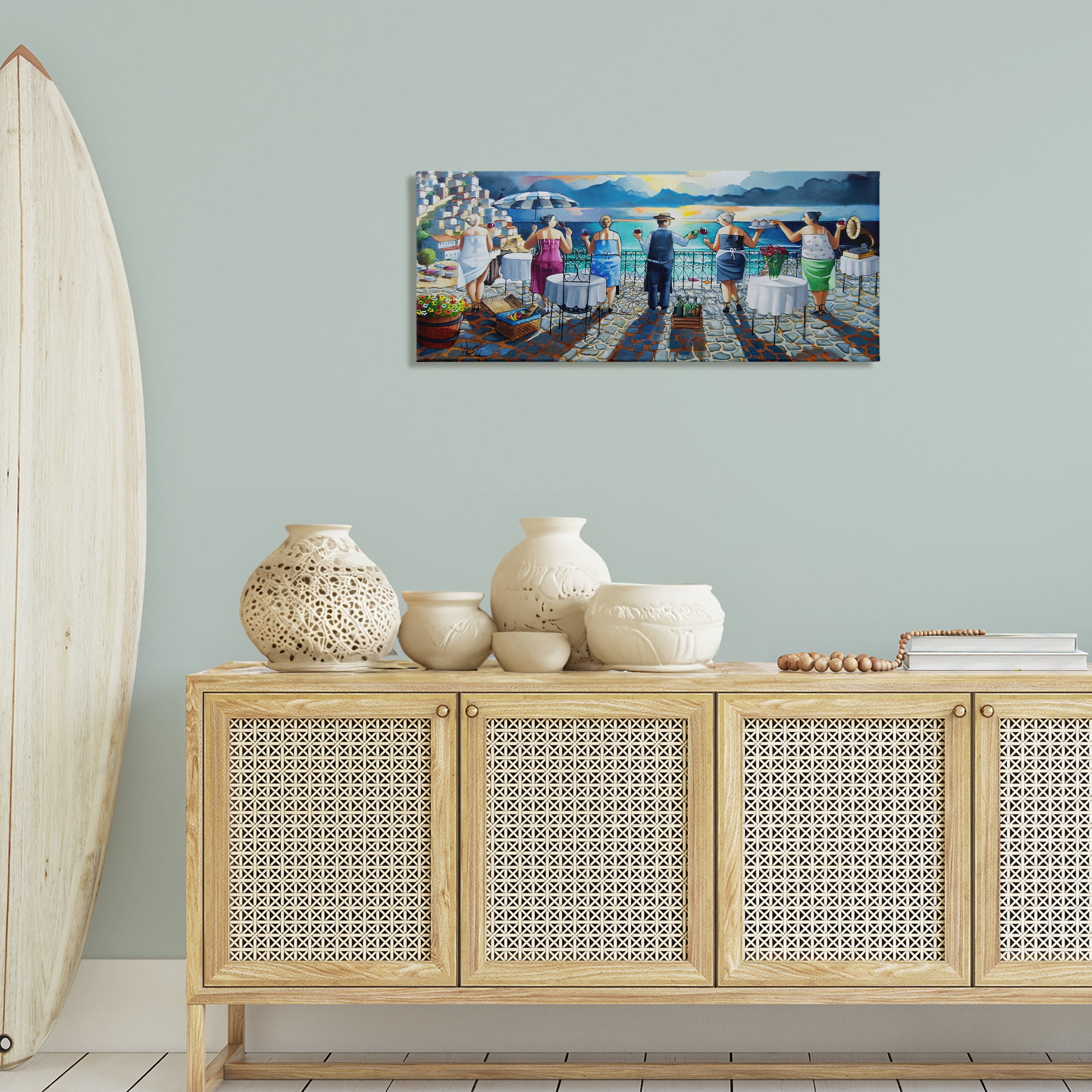 Stupell Industries Villa Sunset View People Painting Wrapped Canvas Art Print Wall Art, 40 x 17