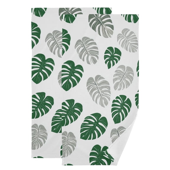 Green Gray Monstera Leaves Hand Towel Absorbent Bath Towels for Bathroom Sports Gym 28" x 14" Set of 2