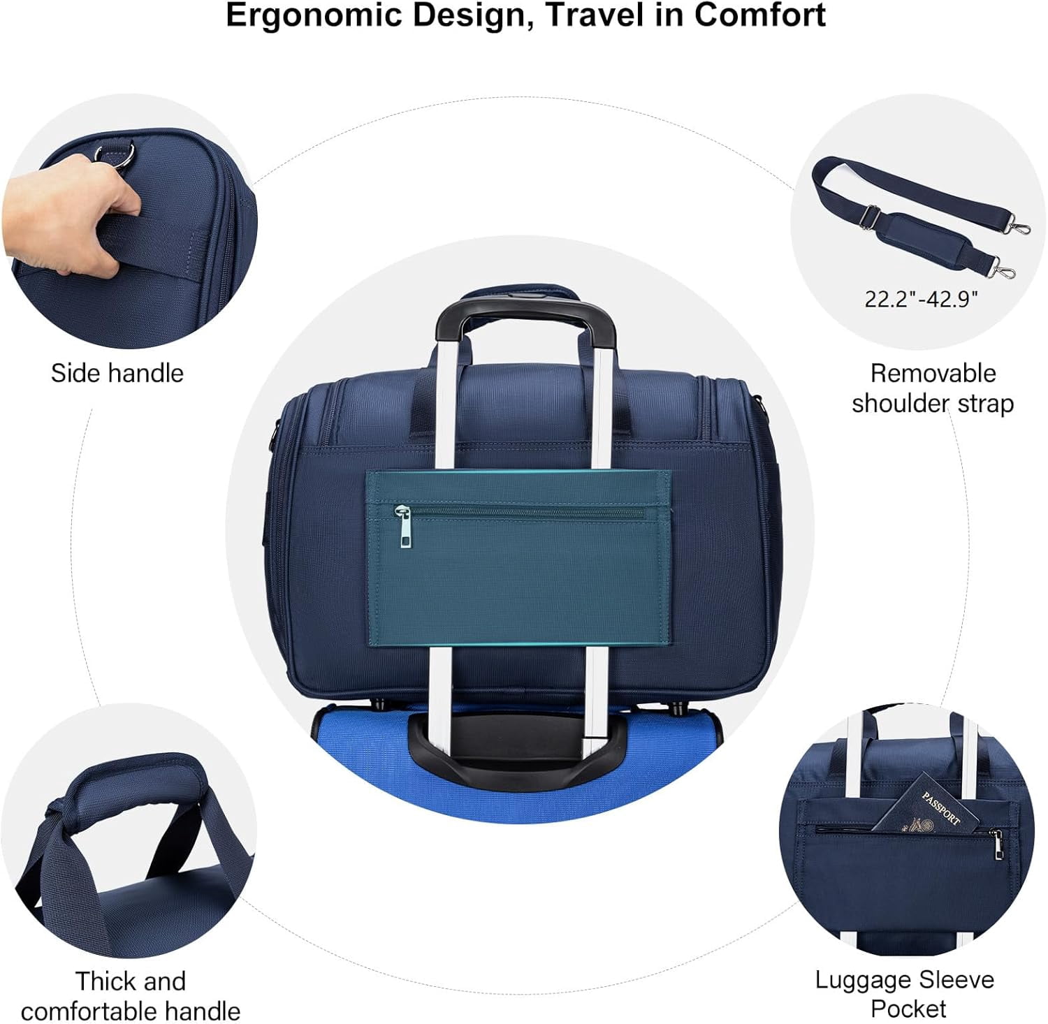 TIAWOLT Foldable Carry-On Luggage Bag Duffle Bag with laptop compartment for Business Trips,Carry-On Bag for Flight Crew Overnight & Weekend Travel,Dark Blue